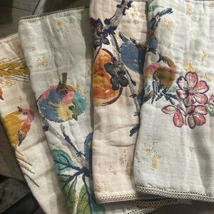 Floral and Bird Patterned Fabric Vintage Dishcloths.